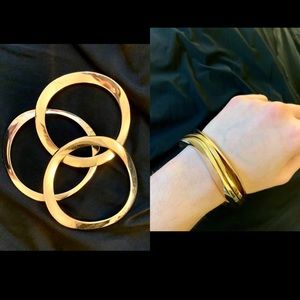 14k Gold Plated Wave Bangle Bracelets—Set of 3
